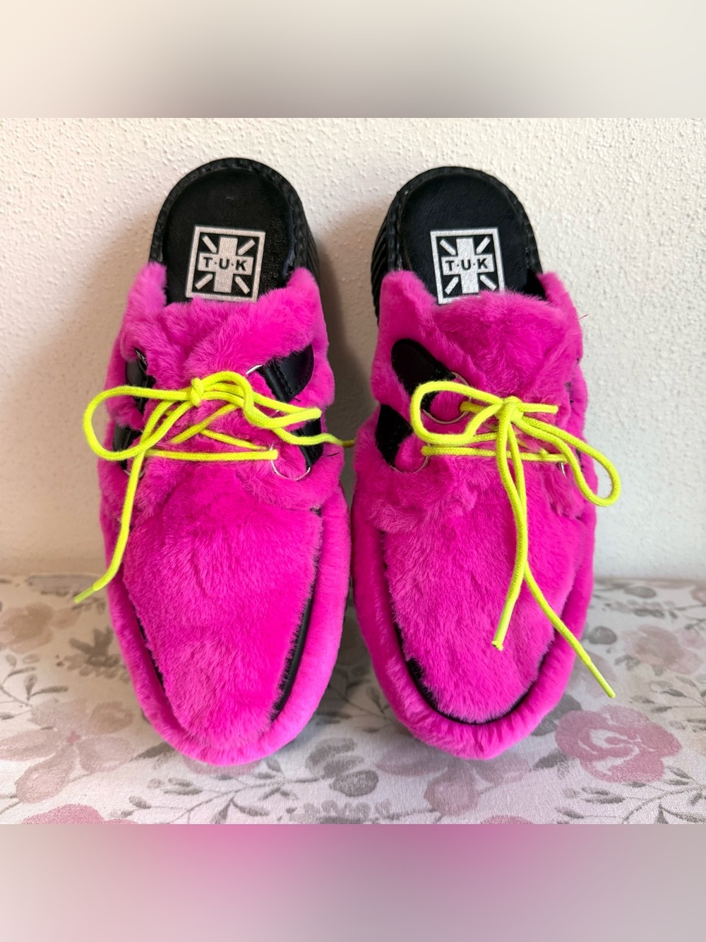TUK Pink FAUX FUR Creepers Open Back Slide Women’s US Size 9 UK Size 7 Euro 40